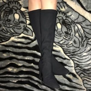 black high heeled boots slim leg